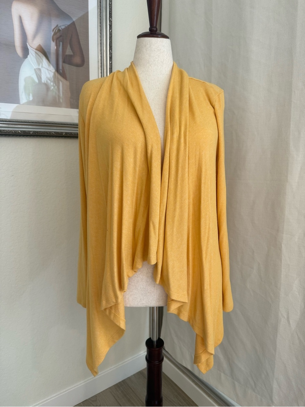 bobeau Mustard Draped Open-Front Cardigan Sweater